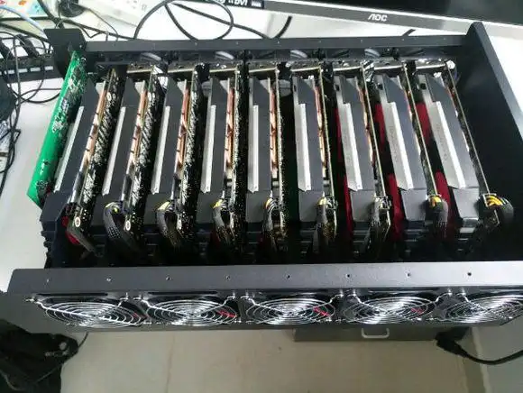 Overview of a modern mining farm in France with rows of ASIC miners