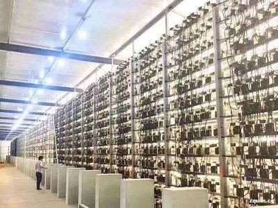 A modern mining farm setup showcasing multiple mining rigs